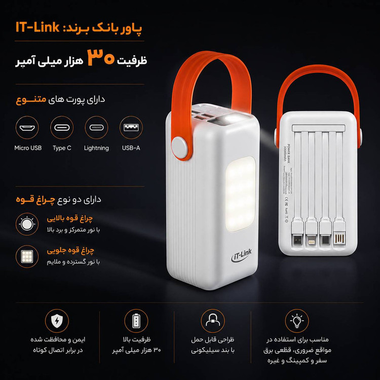 پاوربانک 22.5 وات آی تی لینک مدل Dual Light ظرفیت 30000 میلیآمپرساعت