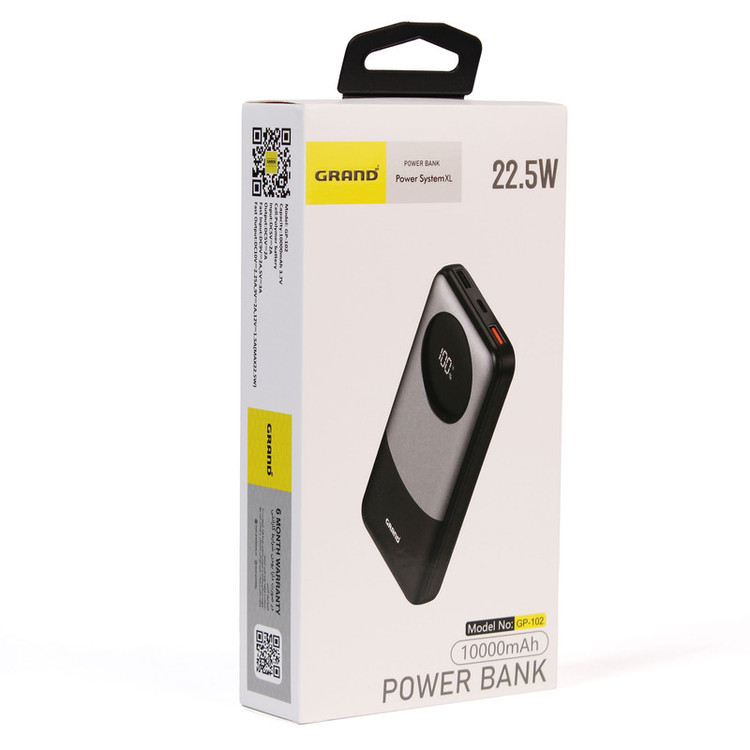 پاوربانک 22.5 وات گرند اسکای مدل GP - 102 ظرفیت 10000 میلیآمپرساعت به همراه کابل USB-C به USB-C