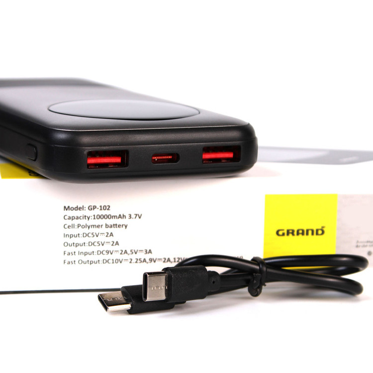پاوربانک 22.5 وات گرند اسکای مدل GP - 102 ظرفیت 10000 میلیآمپرساعت به همراه کابل USB-C به USB-C