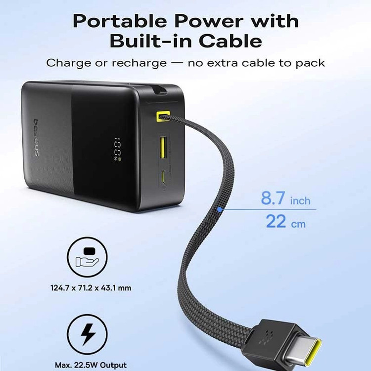 پاوربانک 22 وات بیسوس مدل EnerFill FC51 Bipow 2 Pro ظرفیت 30000 میلیآمپرساعت به همراه کابل متصل USB-C