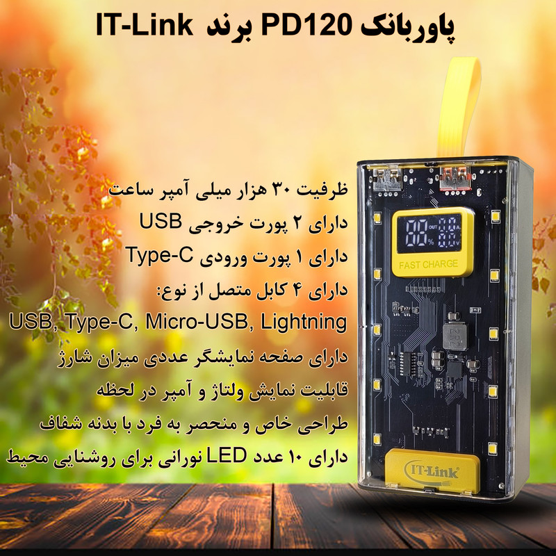 پاوربانک 22.5 وات آی تی لینک مدل PD120 ظرفیت 30000 میلیآمپرساعت