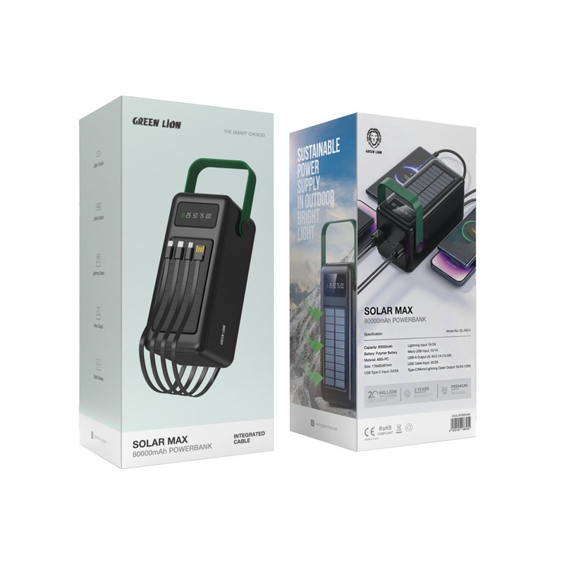 پاوربانک گرین لاین مدل solar max gl-p974 ظرفیت 80000 میلی آمپر ساعت