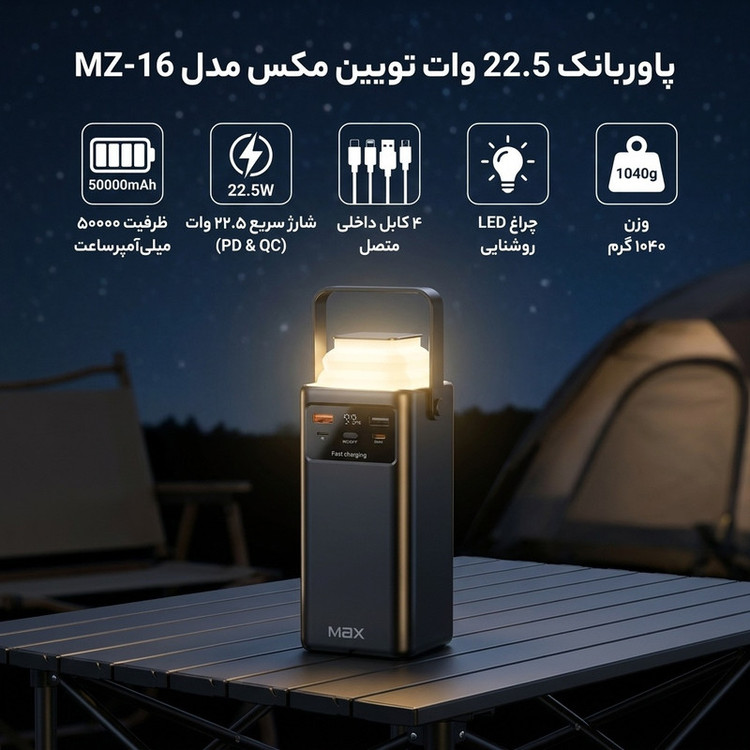 پاوربانک 22.5 وات تویین مکس مدل MZ-16 ظرفیت 50000 میلیآمپرساعت