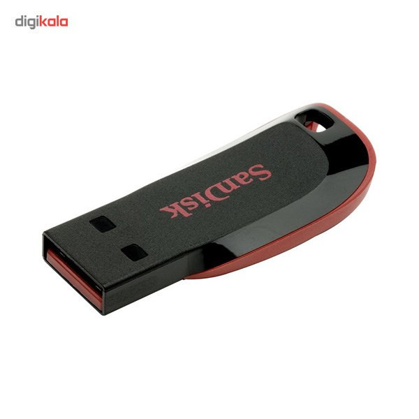 فلش مموری 64 گیگابایت سن دیسک مدل Cruzer Blade CZ50 با رابط USB 2.0، بدنه مات مقاوم در برابر اثر انگشت، قابلیت رمزگذاری نرمافزاری و شیار اتصال بند