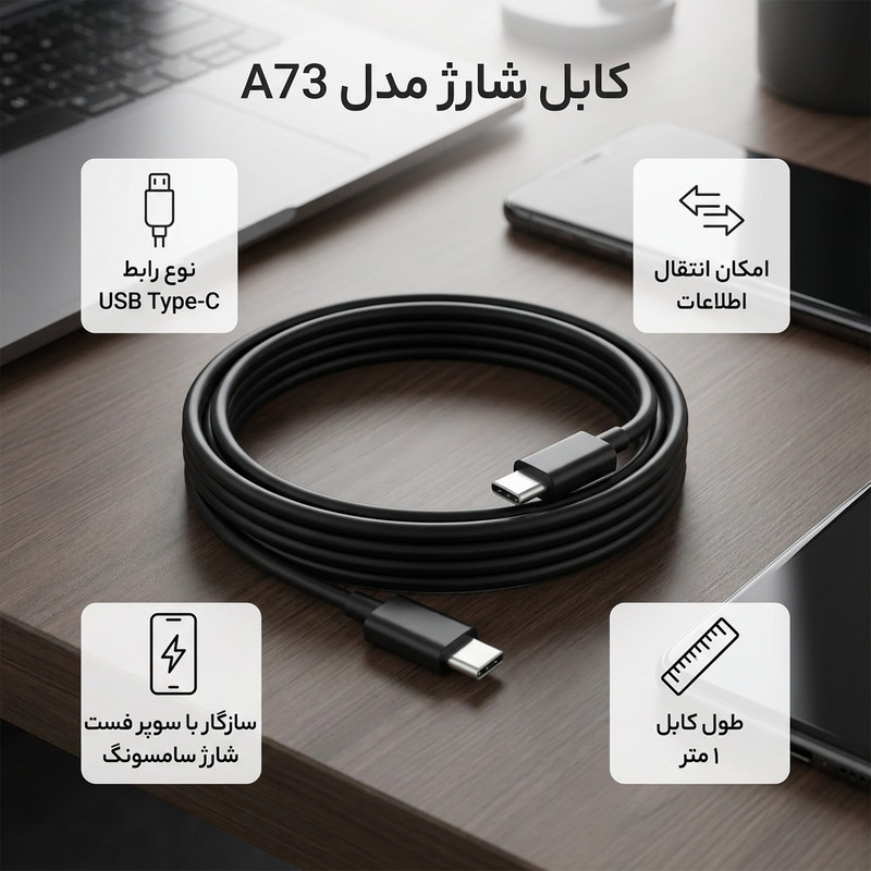 کابل شارژ USB به USB-C مدل A73 طول 1 متر