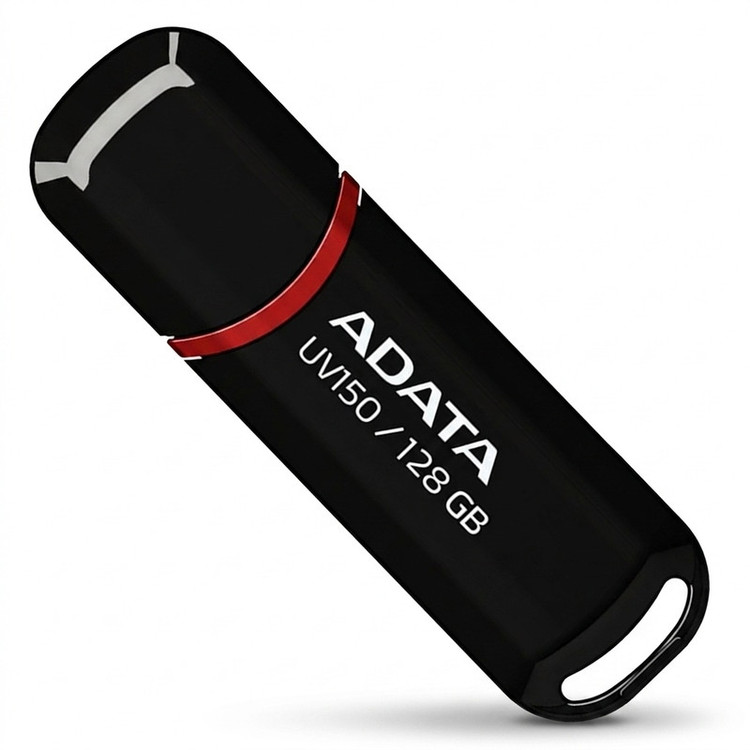فلش مموری ای دیتا مدل UV150 ظرفیت 128 گیگابایت با رابط USB 3.2 Gen1 و پشتیبانی از انواع سیستمعامل، طراحی درپوشدار و سازگار با کامپیوتر، لپتاپ، موبایل و تلویزیون