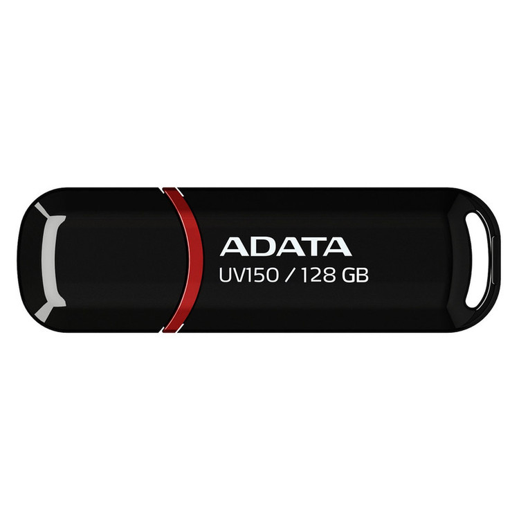 فلش مموری ای دیتا مدل UV150 ظرفیت 128 گیگابایت با رابط USB 3.2 Gen1 و پشتیبانی از انواع سیستمعامل، طراحی درپوشدار و سازگار با کامپیوتر، لپتاپ، موبایل و تلویزیون