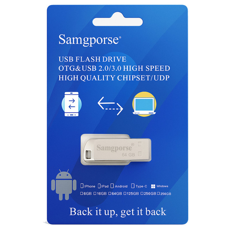 فلش مموری 64 گیگابایت سمگپرس مدل UDP Plus با رابط USB 3.0، بدنه آلیاژ فولاد و مقاومت در برابر شوک و لرزش