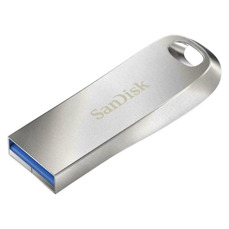 فلش مموری سن دیسک مدل Ultra Luxe ظرفیت 128 گیگابایت با بدنه فلزی، رابط USB 3.1 Type-A، سرعت خواندن 150 مگابایت بر ثانیه و نرمافزار کدگذاری SanDisk Secure Access
