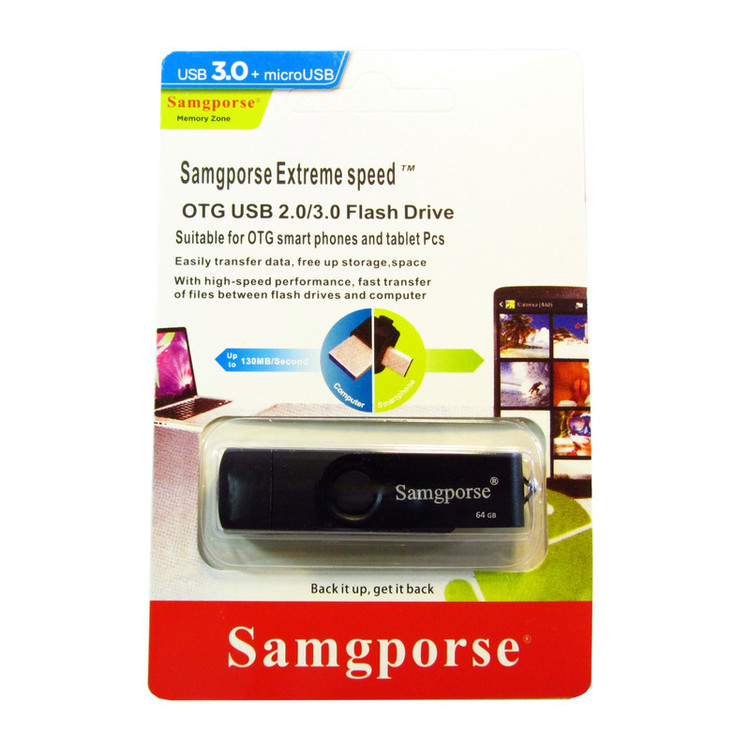 فلش مموری 64 گیگابایتی سمگپرس OTG با رابط USB Type-C و USB 2.0، مقاوم در برابر گرد و غبار، ضداثر انگشت و لک