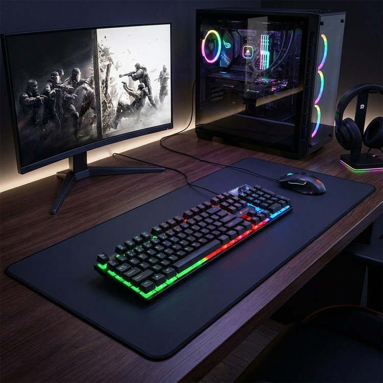 کیبورد گیمینگ ایلون مدل GK101 سوئیچ ممبران، Full-Size، نورپردازی RGB