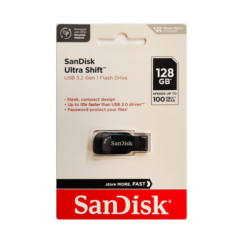 فلش مموری 128 گیگابایت سن دیسک مدل ULTRA SHIFT CZ410 با رابط USB 3.2 Gen1 Type-A و بدنه مقاوم در برابر اثر انگشت و لک