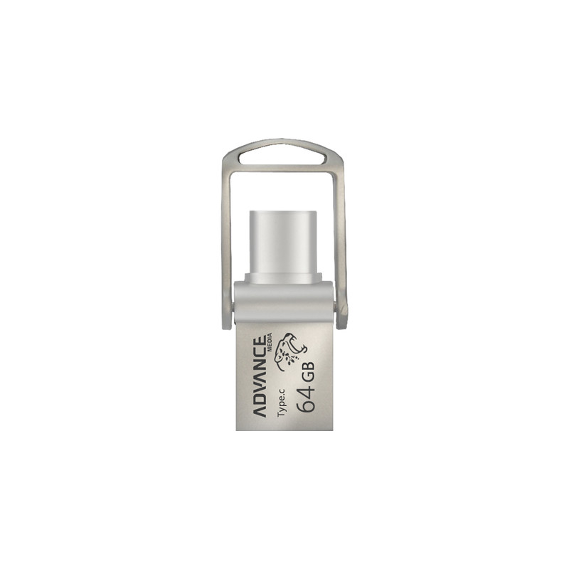 فلش مموری 64 گیگابایتی ادونس مدل T142، با 2 رابط USB Type-A و USB Type-C، استاندارد USB 3.2 Gen2، بدنه فلزی، طراحی بدون درپوش و پشتیبانی از Plug & Play و OTG