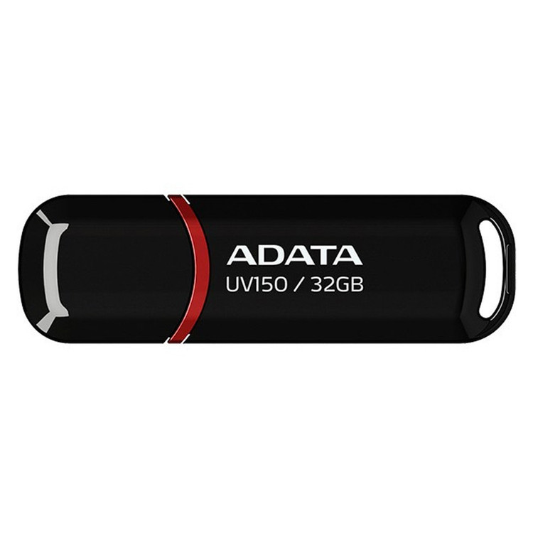فلش مموری ای دیتا مدل UV150 ظرفیت 32 گیگابایت با رابط USB 3.2 Gen1، سرعت خواندن 90 مگابایت بر ثانیه، سرعت نوشتن 40 مگابایت بر ثانیه، طراحی درپوشدار و سازگار با ویندوز، مک و لینوکس