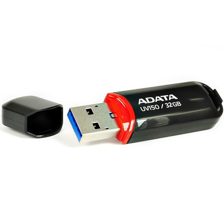 فلش مموری ای دیتا مدل UV150 ظرفیت 32 گیگابایت با رابط USB 3.2 Gen1، سرعت خواندن 90 مگابایت بر ثانیه، سرعت نوشتن 40 مگابایت بر ثانیه، طراحی درپوشدار و سازگار با ویندوز، مک و لینوکس
