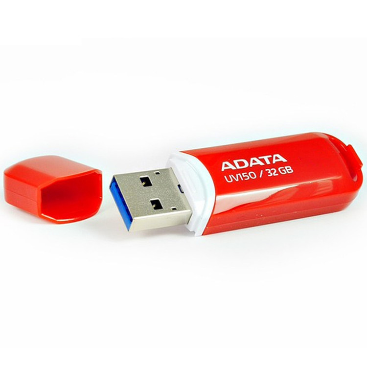 فلش مموری ای دیتا مدل UV150 ظرفیت 32 گیگابایت با رابط USB 3.2 Gen1، سرعت خواندن 90 مگابایت بر ثانیه، سرعت نوشتن 40 مگابایت بر ثانیه، طراحی درپوشدار و سازگار با ویندوز، مک و لینوکس