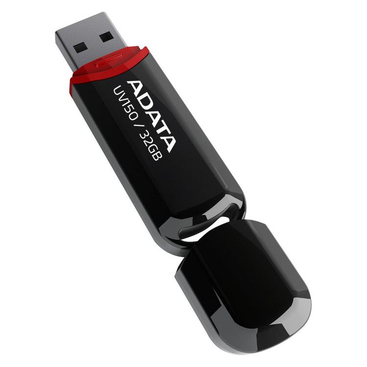 فلش مموری ای دیتا مدل UV150 ظرفیت 32 گیگابایت با رابط USB 3.2 Gen1، سرعت خواندن 90 مگابایت بر ثانیه، سرعت نوشتن 40 مگابایت بر ثانیه، طراحی درپوشدار و سازگار با ویندوز، مک و لینوکس