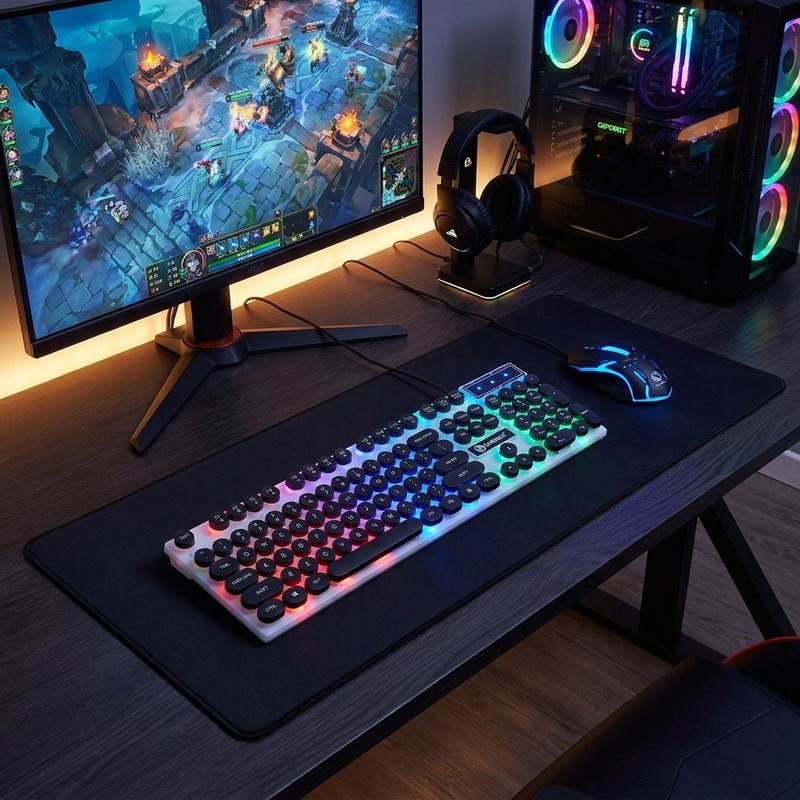 کیبورد و ماوس گیمینگ لایمید مدل GTX300NEW RGB سوئیچ ممبران، Full-Size، نور پردازی LED RGB