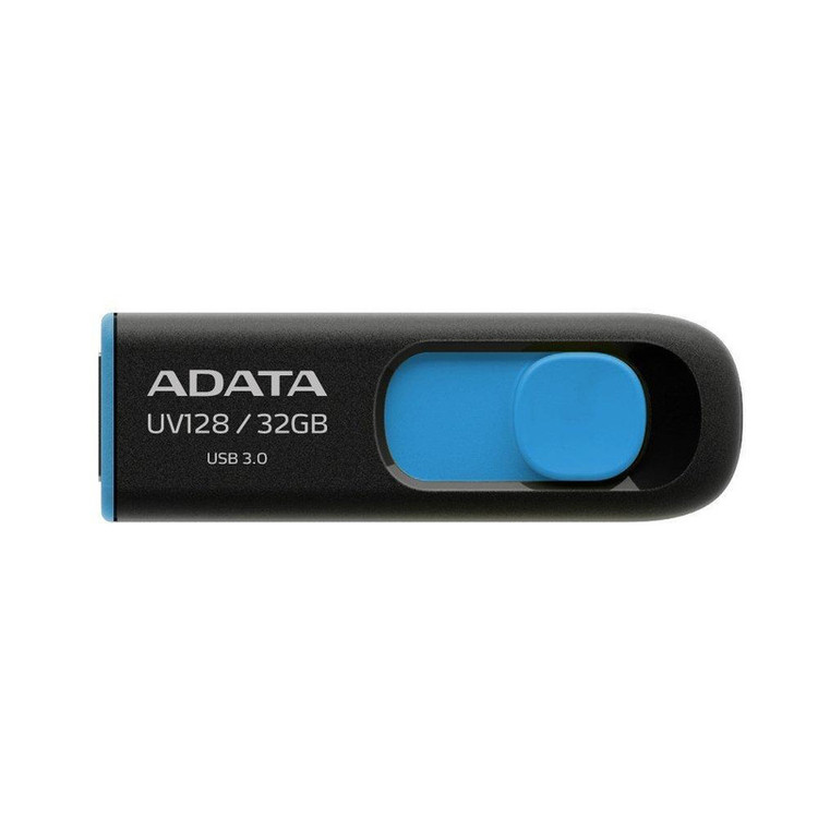فلش مموری 32 گیگابایتی دیتا مدل DashDrive UV128، رابط USB 3.0، سرعت خواندن حداکثر 90 مگابایت بر ثانیه و نوشتن حداکثر 40 مگابایت بر ثانیه، طراحی کشویی، سازگار با USB 2.0، بدنه مات ضد خش و ضد گرد و خاک