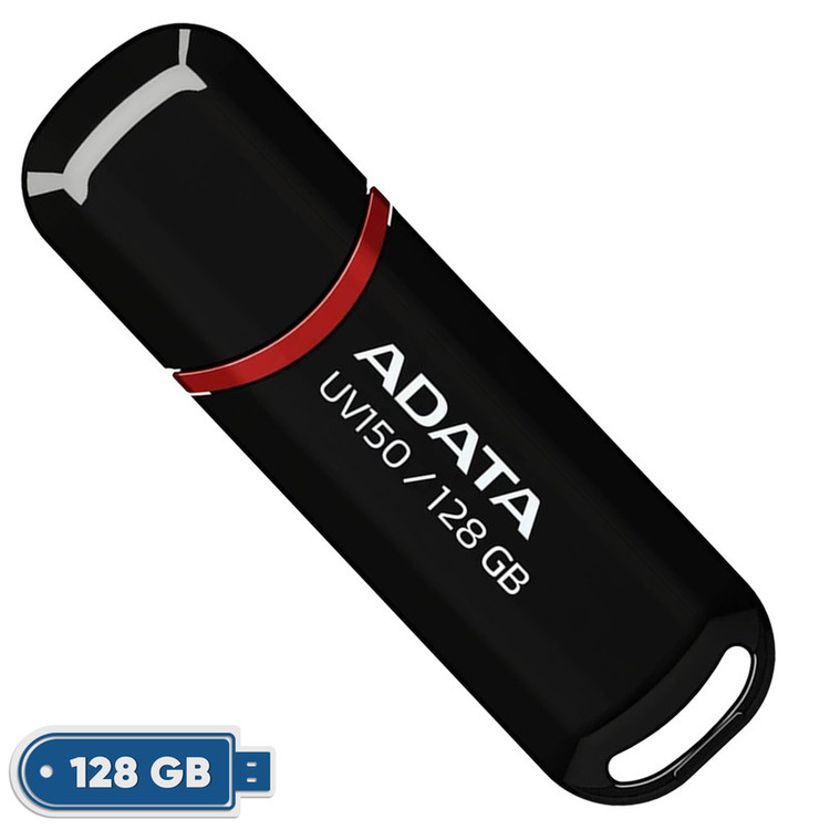 فلش مموری 128 گیگابایت ای دیتا مدل UV150 با رابط USB Type-A و استاندارد USB سهنقطهدو نسل 1، طراحی درپوشدار و سازگار با موبایل، تبلت، رایانه و تلویزیون