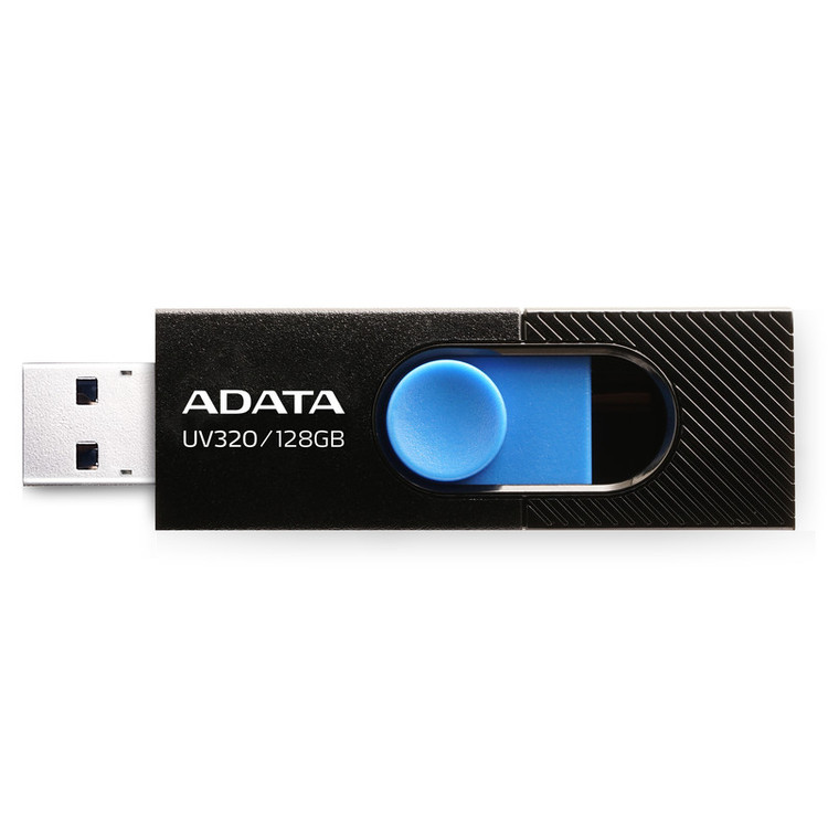 فلش مموری 128 گیگابایت ای دیتا مدل UV320 با رابط USB 3.2 Gen1 Type-A، طراحی کشویی بدون درپوش و سرعت خواندن تا 100 مگابایت بر ثانیه