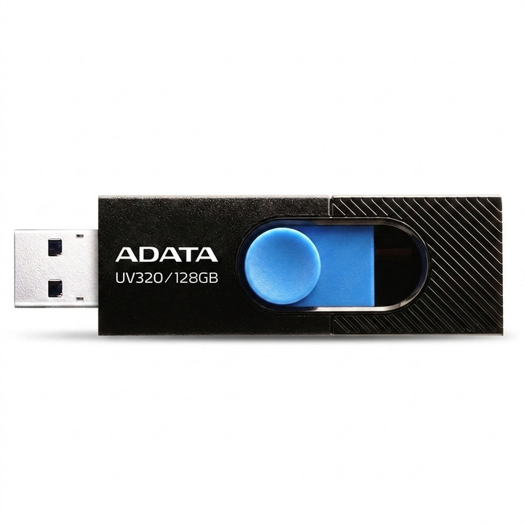 فلش مموری 128 گیگابایت ای دیتا مدل UV320 با رابط USB 3.2 Gen1 Type-A، طراحی کشویی بدون درپوش و سرعت خواندن تا 100 مگابایت بر ثانیه