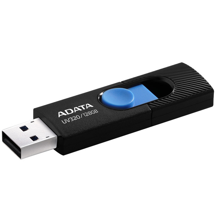 فلش مموری 128 گیگابایت ای دیتا مدل UV320 با رابط USB 3.2 Gen1 Type-A، طراحی کشویی بدون درپوش و سرعت خواندن تا 100 مگابایت بر ثانیه