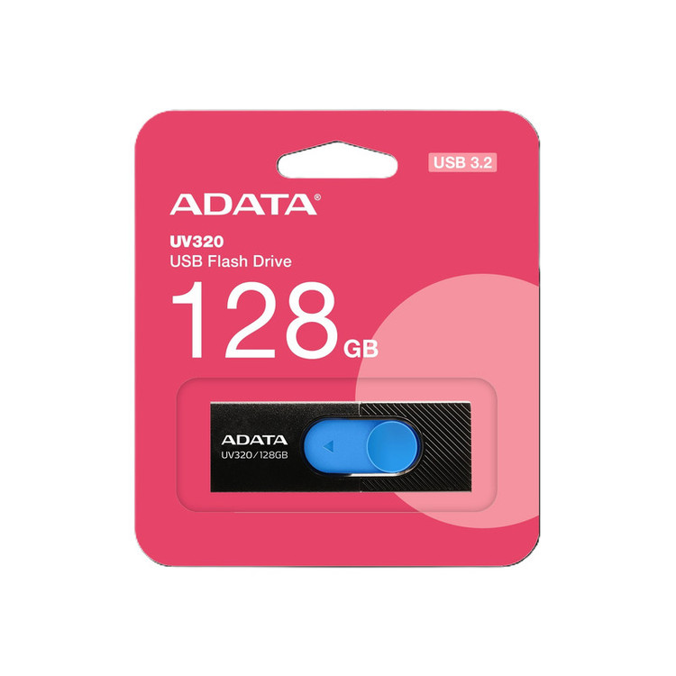 فلش مموری 128 گیگابایت ای دیتا مدل UV320 با رابط USB 3.2 Gen1 Type-A، طراحی کشویی بدون درپوش و سرعت خواندن تا 100 مگابایت بر ثانیه