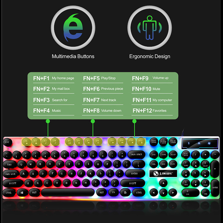 کیبورد و ماوس گیمینگ لایماید مدل NEW GAMING-GTX300، سوییچ ممبران، Full-Size، نورپردازی LED RGB