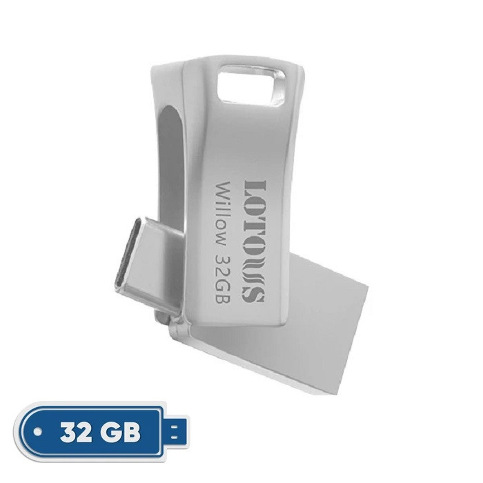 فلش مموری 32 گیگابایتی لوتوس مدل Willow، دارای 2 رابط USB Type-A و USB Type-C، استاندارد USB 3.2 Gen2، سرعت خواندن 190 و نوشتن 90 مگابایت بر ثانیه، پشتیبانی از OTG و مقاوم در برابر آب، ضربه، شوک و لرزش