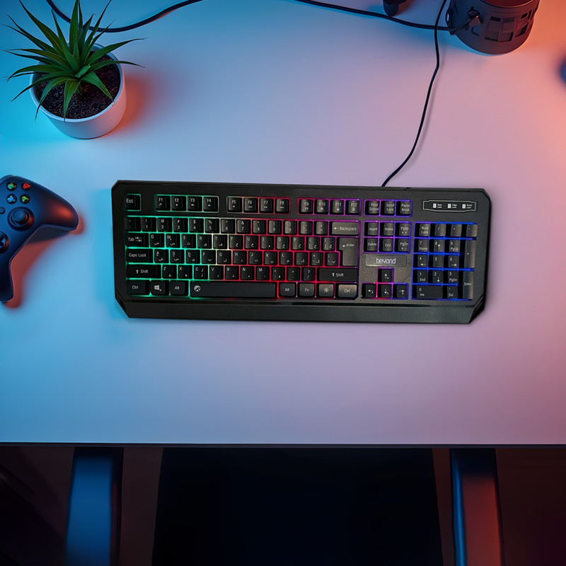 کیبورد بیاند مدل Bk-7140، سوئیچ ممبران، Full-size، نورپردازی LED RGB