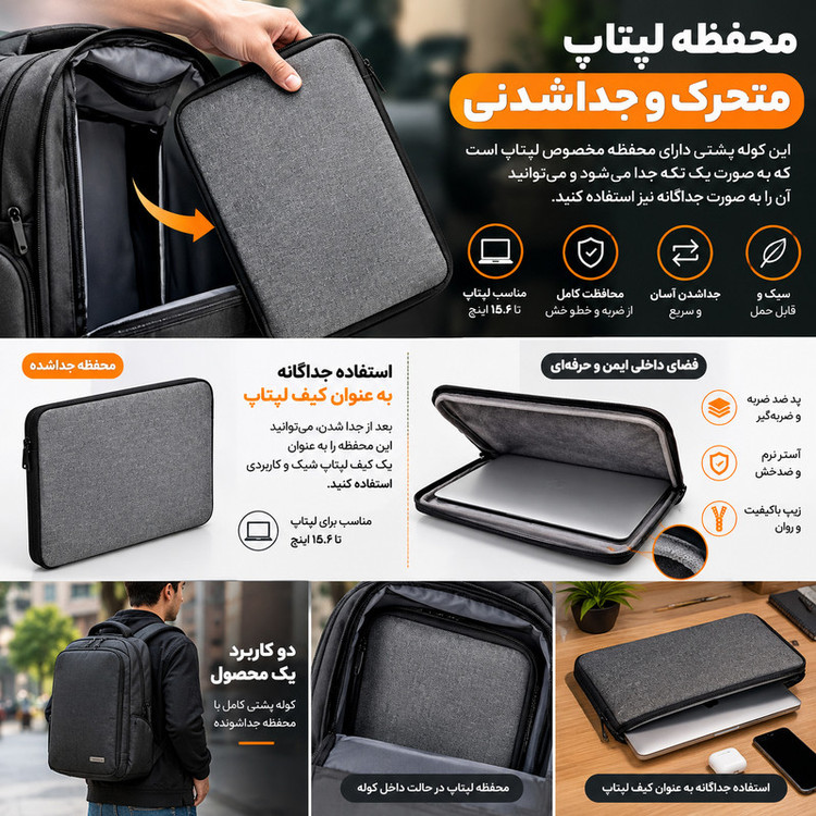کوله پشتی لپ تاپ اکولاک مدل Evolux 92 مناسب برای لپتاپهای تا 17 اینچ