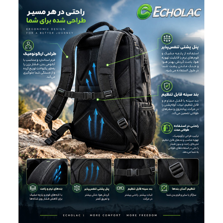 کوله پشتی لپ تاپ اکولاک مدل Evolux 92 مناسب برای لپتاپهای تا 17 اینچ