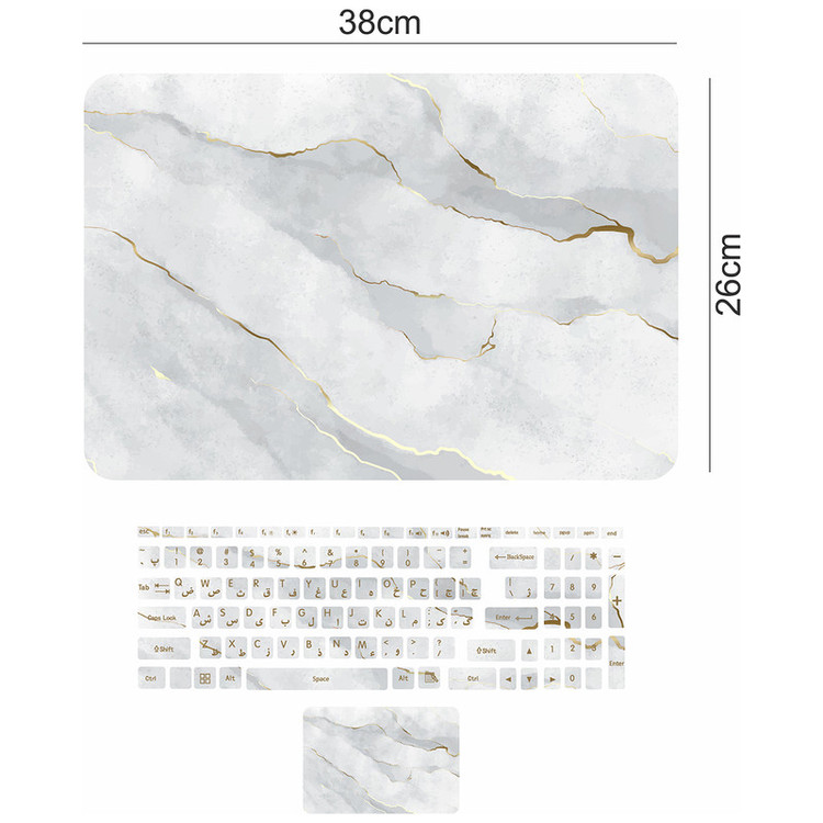استیکر لپ تاپ مدل marble کد03 مناسب برای لپ تاپ 15 تا 17 اینچی به همراه برچسب حروف فارسی کیبورد