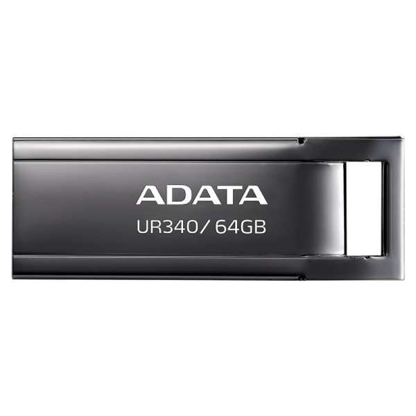 فلش مموری ای دیتا مدل UR340 ظرفیت 64 گیگابایت با بدنه فلزی، رابط USB 3.2 Gen1 Type-A، سرعت انتقال 100 مگابایت بر ثانیه و پشتیبانی از سیستمعاملهای ویندوز، مک و لینوکس