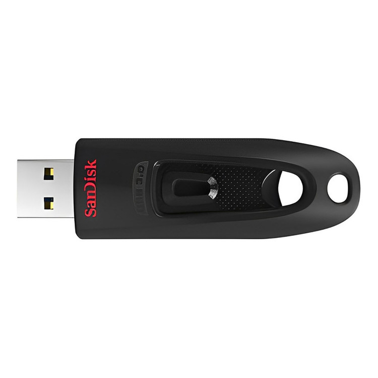 فلش مموری کشویی سن دیسک مدل CZ48 ظرفیت 128 گیگابایت با رابط USB 3.0، سرعت انتقال تا 100 مگابایت بر ثانیه، سازگار با USB 2.0 و قابلیت رمزنگاری اطلاعات