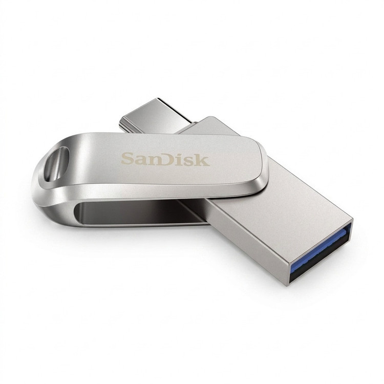 فلش مموری 64 گیگابایت سن دیسک مدل Ultra Dual Drive Luxe با 2 رابط USB Type-A و USB Type-C، استاندارد USB سهنقطهدو نسل 1، طراحی چرخشی و بدنه فلزی