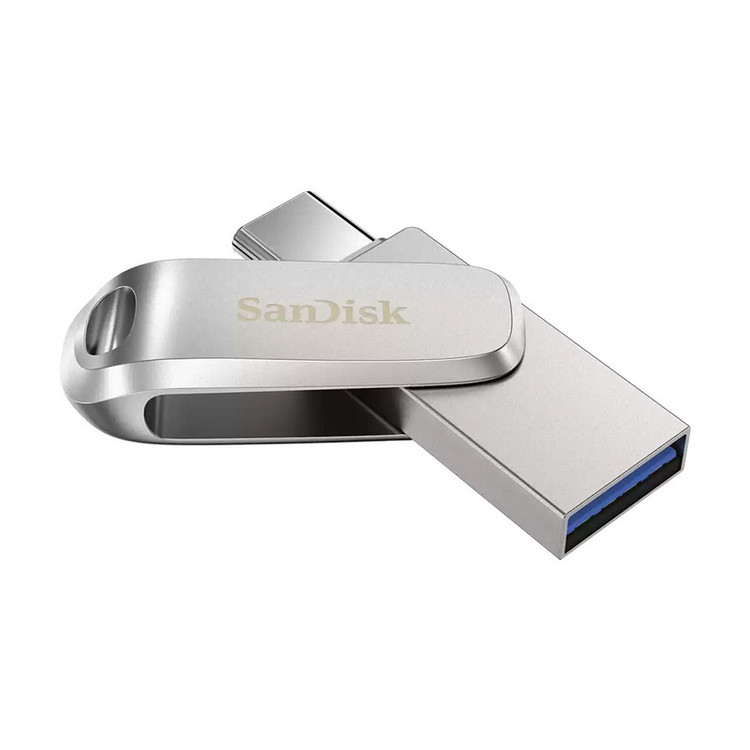 فلش مموری 64 گیگابایت سن دیسک مدل Ultra Dual Drive Luxe با 2 رابط USB Type-A و USB Type-C، استاندارد USB سهنقطهدو نسل 1، طراحی چرخشی و بدنه فلزی