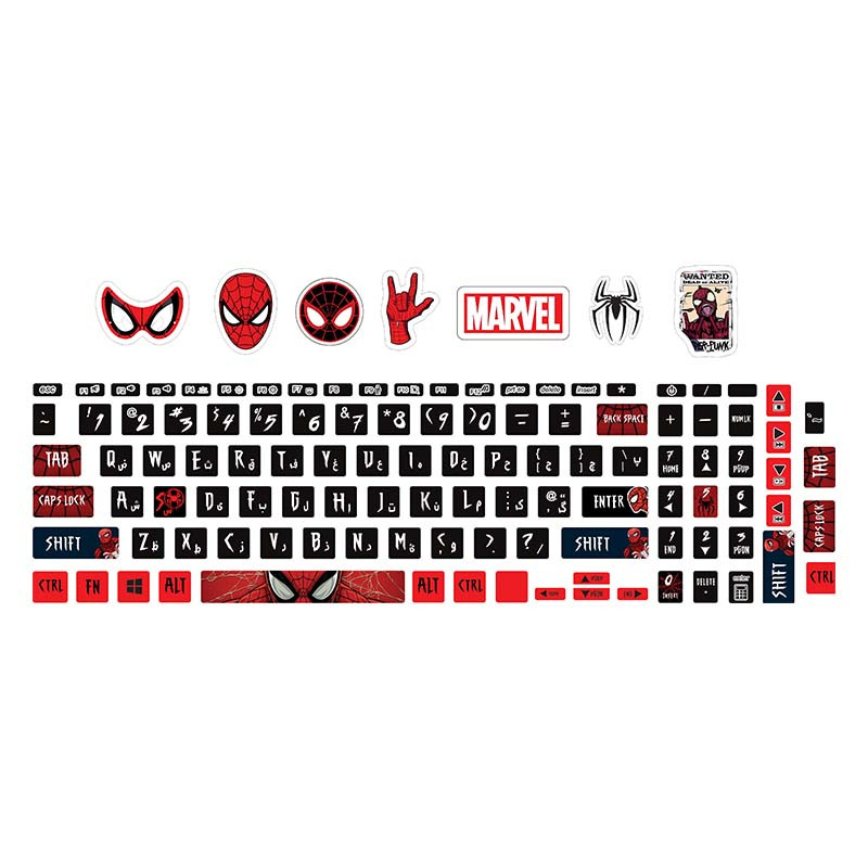 استیکر لپ تاپ توییجین وموییجین طرح Spiderman 01 مناسب برای لپ تاپ ایسوس 15 و 15.6 اینچ به همراه برچسب حروف فارسی کیبورد