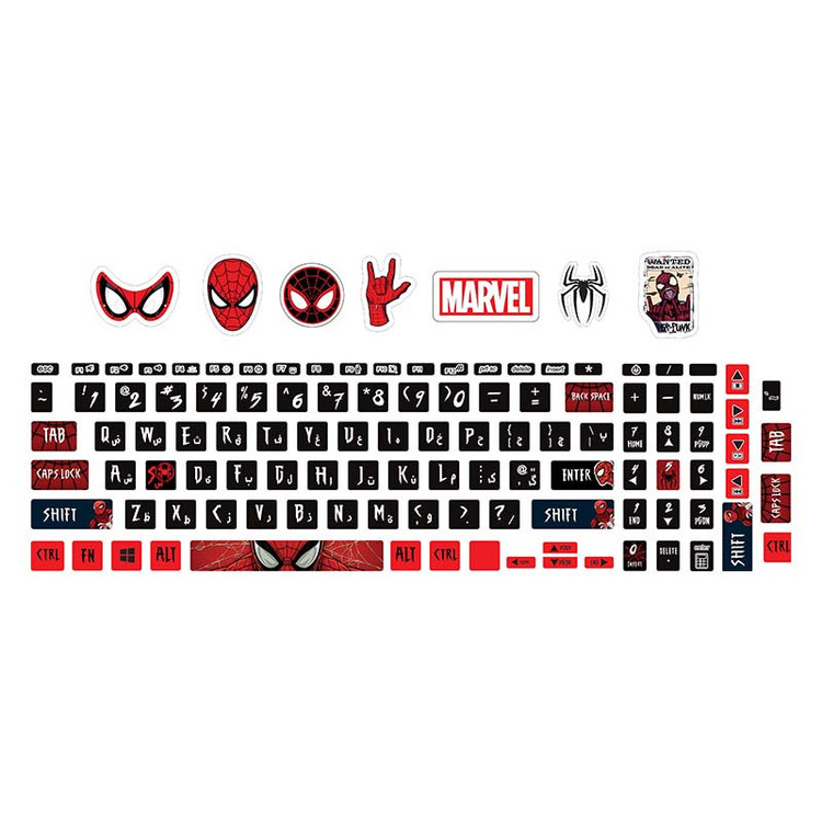 استیکر لپ تاپ توییجین وموییجین طرح Spiderman 01 مناسب برای لپ تاپ ایسوس 15 و 15.6 اینچ به همراه برچسب حروف فارسی کیبورد