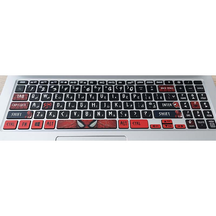 استیکر لپ تاپ توییجین وموییجین طرح Spiderman 01 مناسب برای لپ تاپ ایسوس 15 و 15.6 اینچ به همراه برچسب حروف فارسی کیبورد
