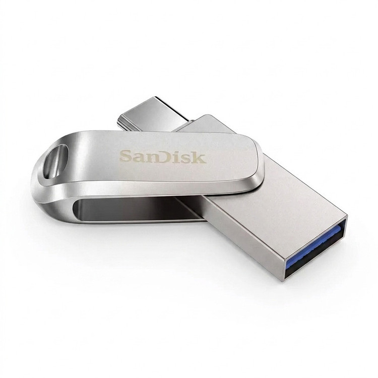 فلش مموری چرخشی 128 گیگابایتی سن دیسک مدل Ultra Dual Drive Luxe با رابطهای USB Type-A و USB Type-C، استاندارد USB 3.2 Gen1 و بدنه فلزی