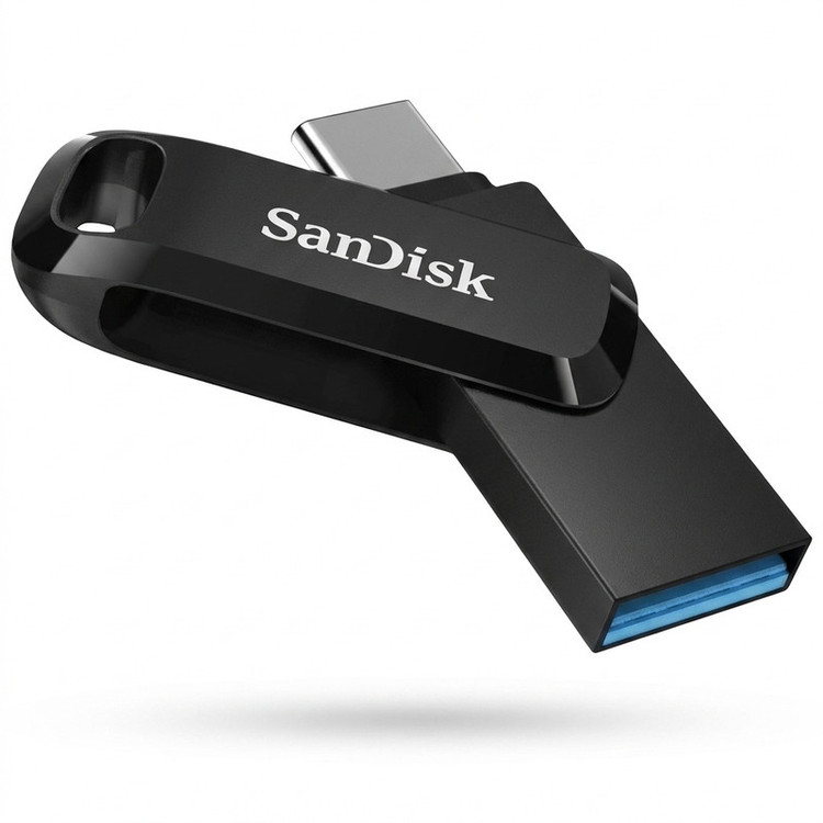 فلش مموری سن دیسک Ultra Dual Drive Go ظرفیت 256 گیگابایت با دو رابط USB Type-C و USB Type-A، طراحی چرخشی، سرعت خواندن 150 مگابایت بر ثانیه، سازگار با کامپیوتر، لپتاپ، تبلت و گوشی موبایل