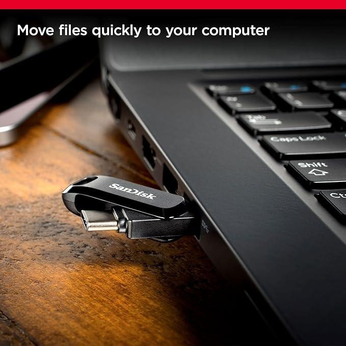 فلش مموری سن دیسک Ultra Dual Drive Go ظرفیت 256 گیگابایت با دو رابط USB Type-C و USB Type-A، طراحی چرخشی، سرعت خواندن 150 مگابایت بر ثانیه، سازگار با کامپیوتر، لپتاپ، تبلت و گوشی موبایل