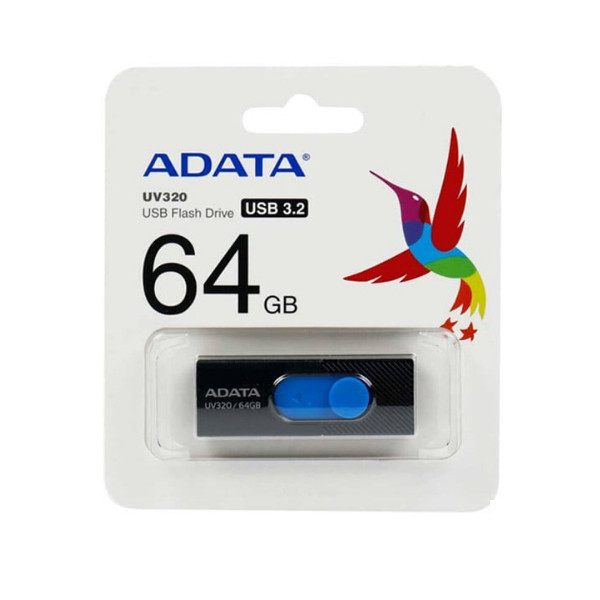 فلش مموری USB 3.2 ایدیتا مدل UV320 ظرفیت 64 گیگابایت با طراحی کشویی بدون درپوش و محل اتصال بند