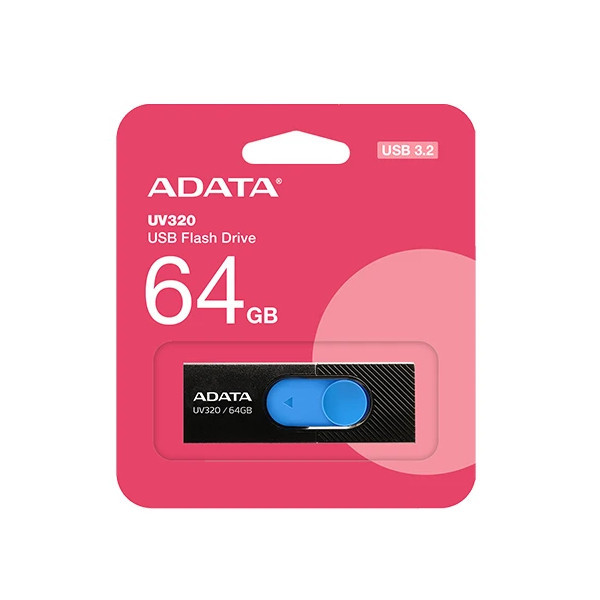 فلش مموری USB 3.2 ایدیتا مدل UV320 ظرفیت 64 گیگابایت با طراحی کشویی بدون درپوش و محل اتصال بند