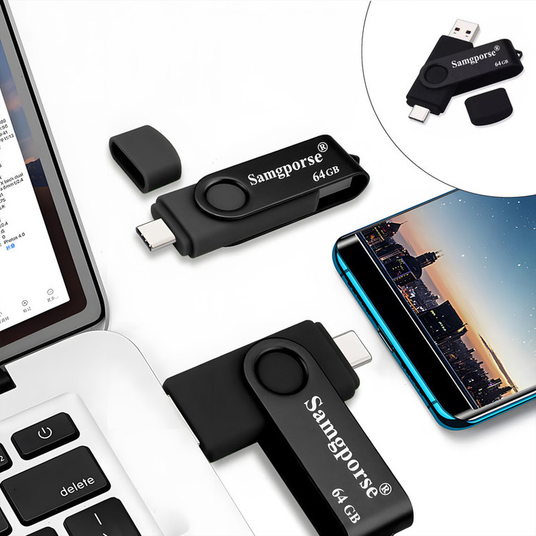فلش مموری 64 گیگابایت سمگپرس مدل OTG USB Type C با قابلیت اتصال مستقیم به گوشیهای دارای درگاه Type C و درپوش محافظ درگاه