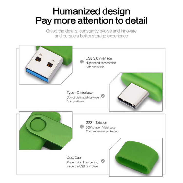 فلش مموری 64 گیگابایت سمگپرس مدل OTG USB Type C با قابلیت اتصال مستقیم به گوشیهای دارای درگاه Type C و درپوش محافظ درگاه