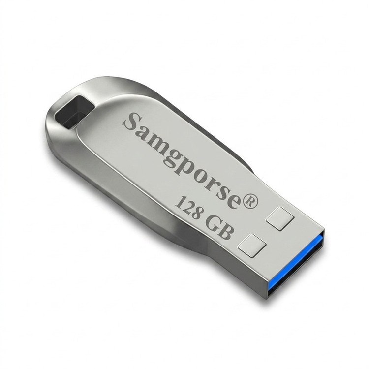 فلش مموری فلزی سمگپرس مدل HIGH SPEED ظرفیت 128 گیگابایت با رابط USB 2.0، سرعت خواندن 20 مگابایت بر ثانیه، طراحی بدون درپوش و شیار اتصال بند، سازگار با تمامی سیستمعاملها و دستگاههای موبایل، کامپیوتر، لپتاپ و تلویزیون