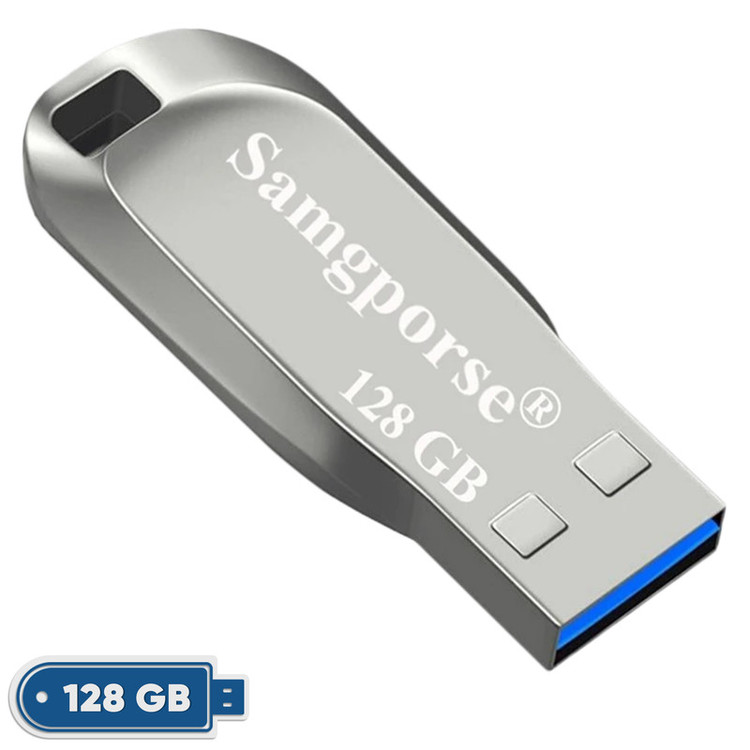 فلش مموری فلزی سمگپرس مدل HIGH SPEED ظرفیت 128 گیگابایت با رابط USB 2.0، سرعت خواندن 20 مگابایت بر ثانیه، طراحی بدون درپوش و شیار اتصال بند، سازگار با تمامی سیستمعاملها و دستگاههای موبایل، کامپیوتر، لپتاپ و تلویزیون
